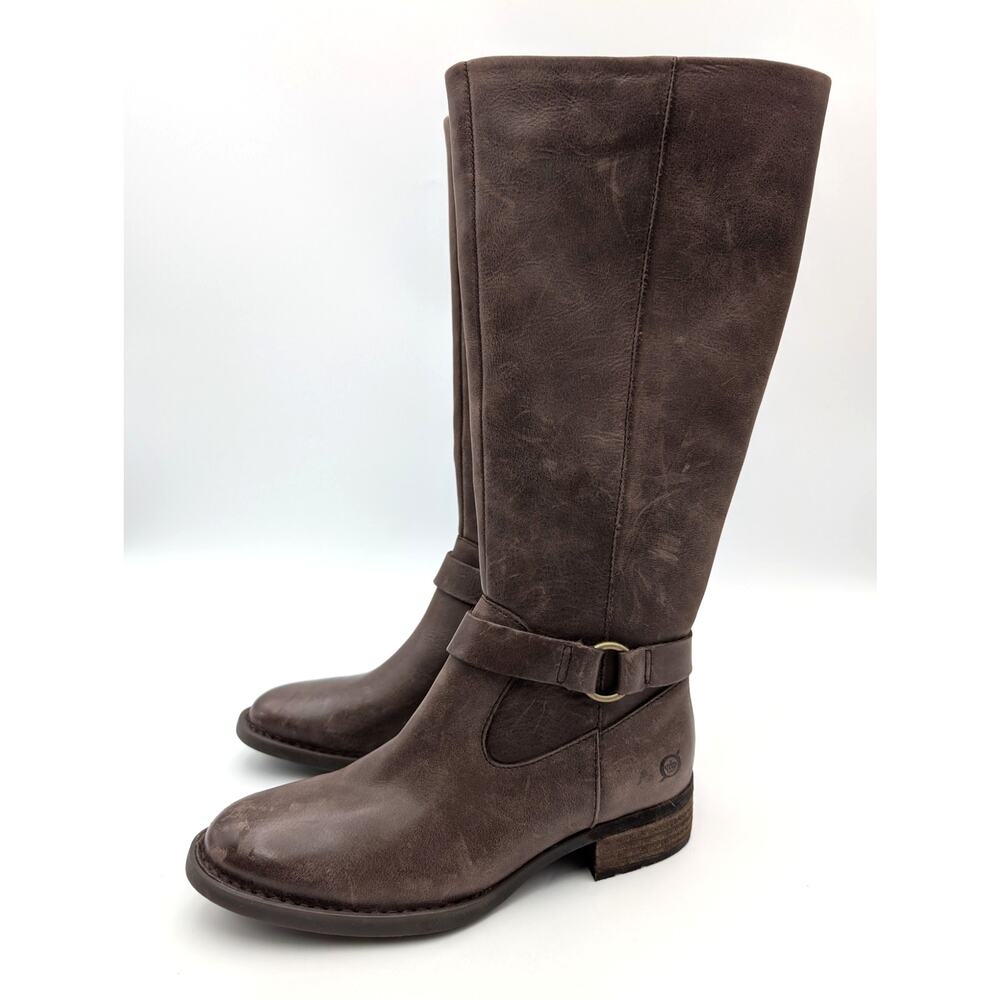 Børn Saddler Knee High Boots Women's Side Zip Brown Leather Size US5.5M EU36